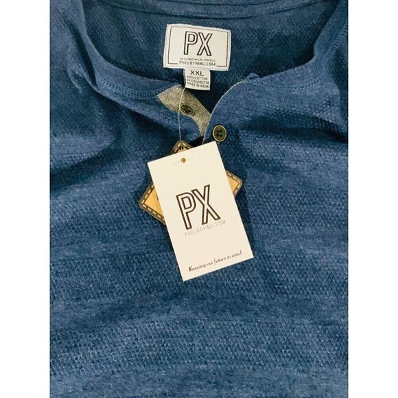 PX Clothing Harper Long Sleeve Henley 3 Button Navy Blue Heather Cotton NEW XXL - Picture 4 of 9